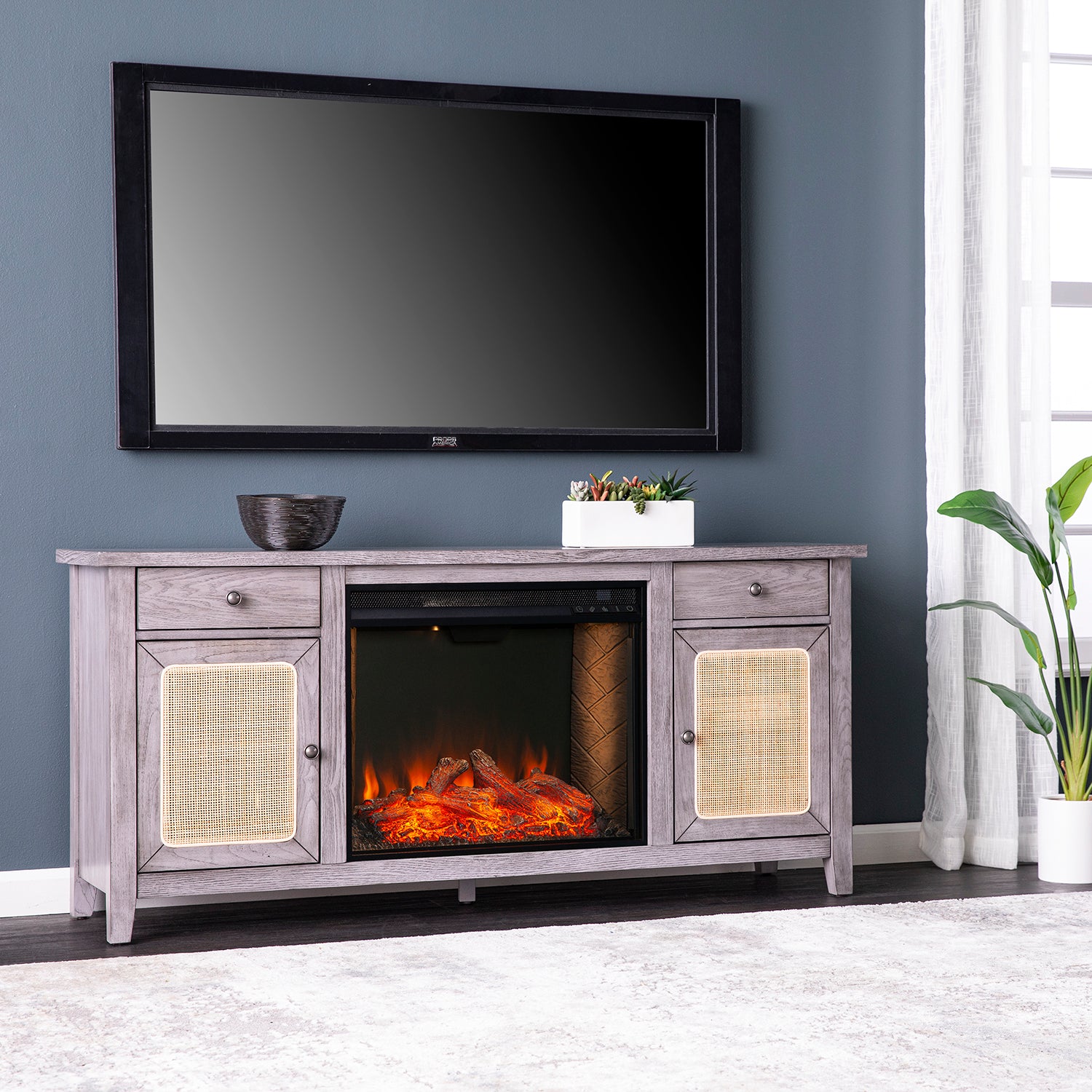 テレビ FIRE Edderton Media Storage Fireplace Criss Cross Firebox - Grey – SEI