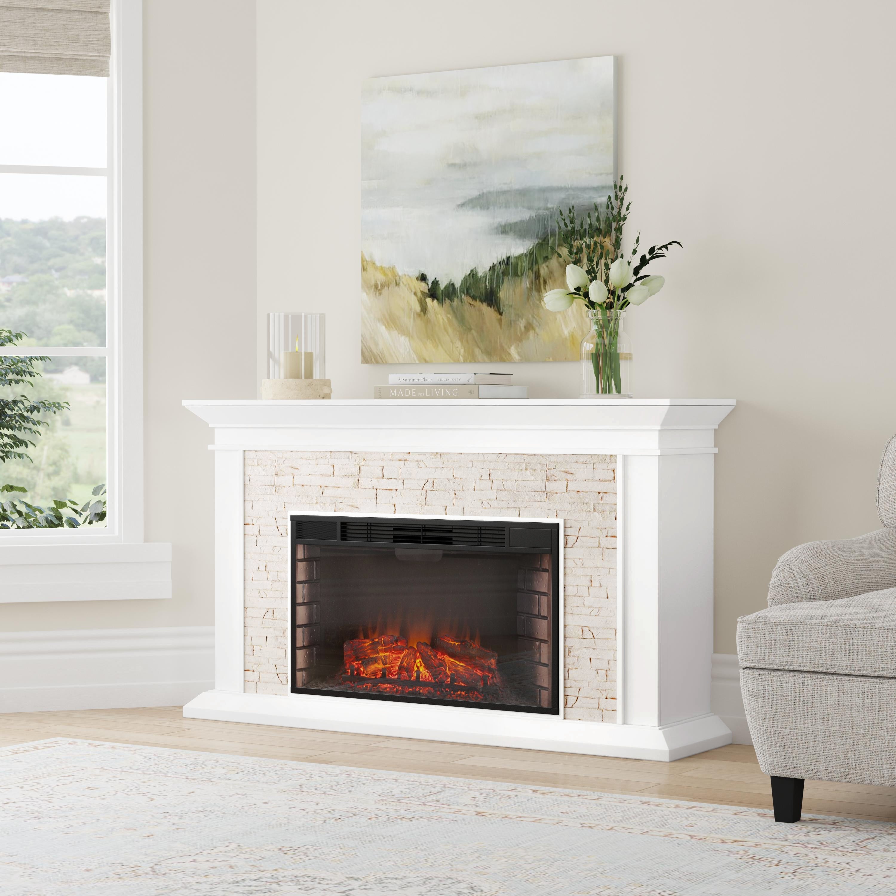 8+ Faux Stone Electric Fireplace Canyon Heights Faux Stone Electric Fireplace - White – SEI Furniture