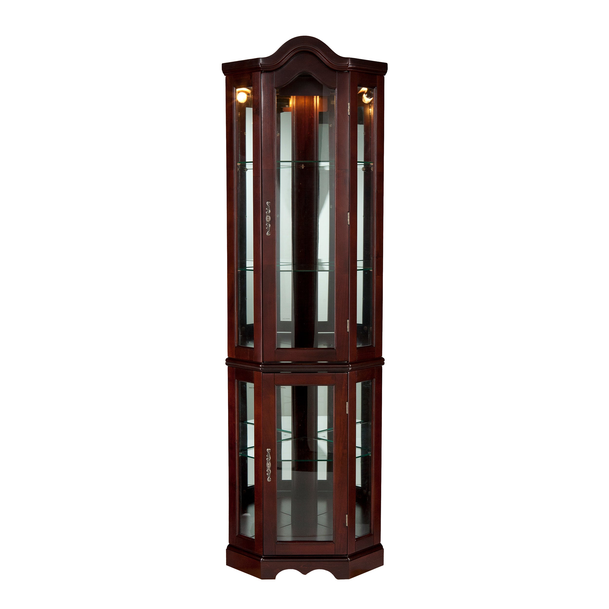 Space saving, lighted corner design curio with mirrored back Image 4