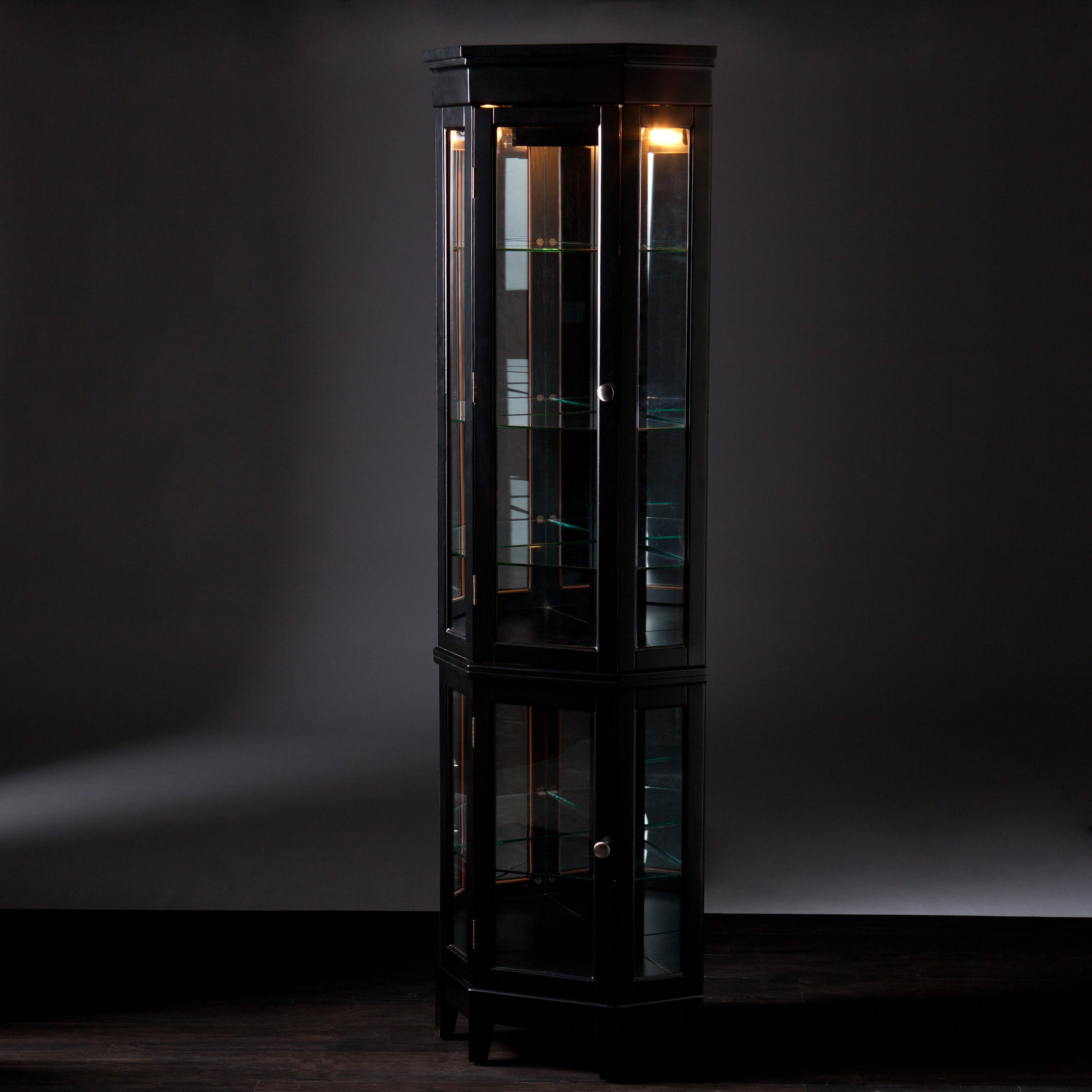Space saving, lighted corner design curio with mirrored back Image 5