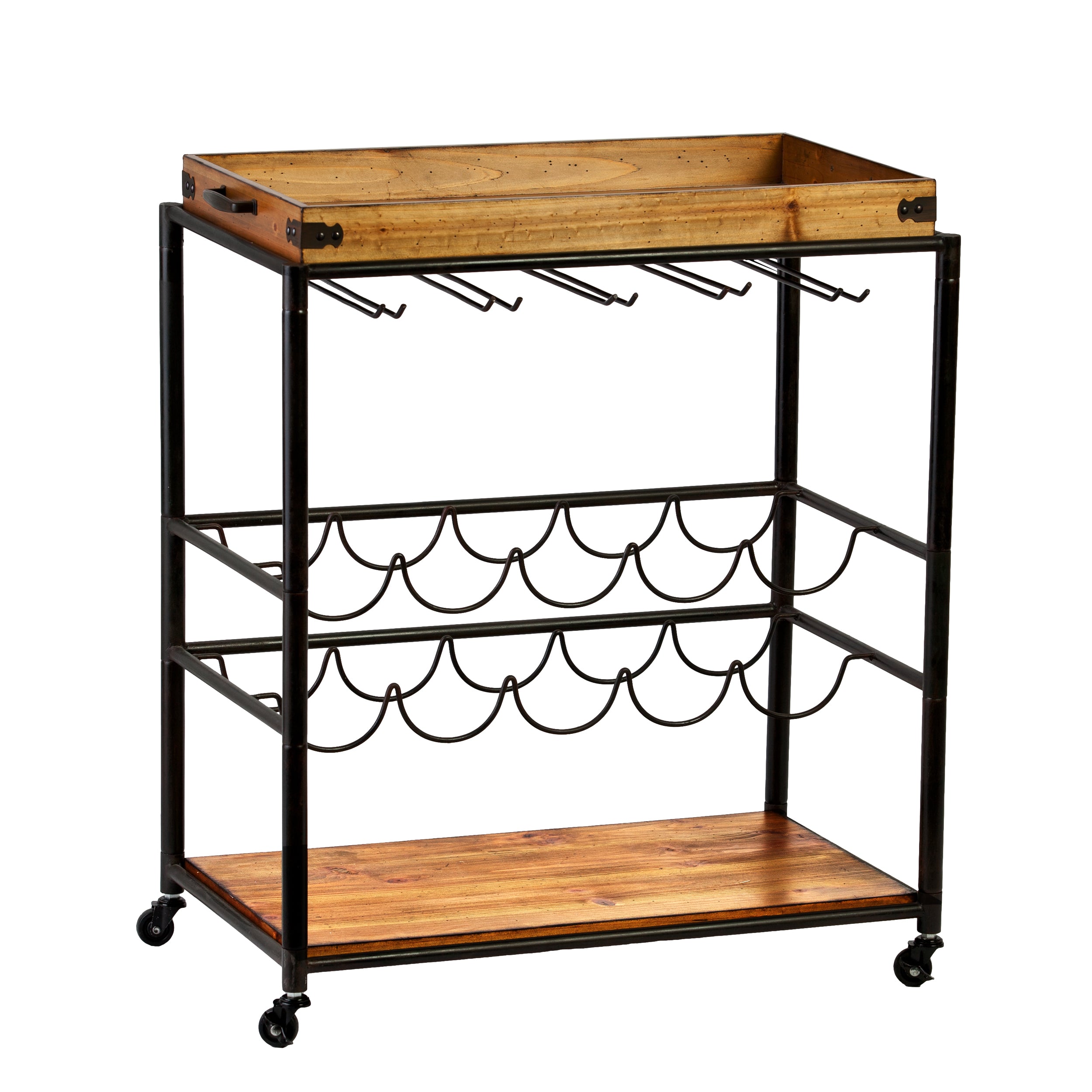 Kitchen cart with wine rack and glassware storage Image 4