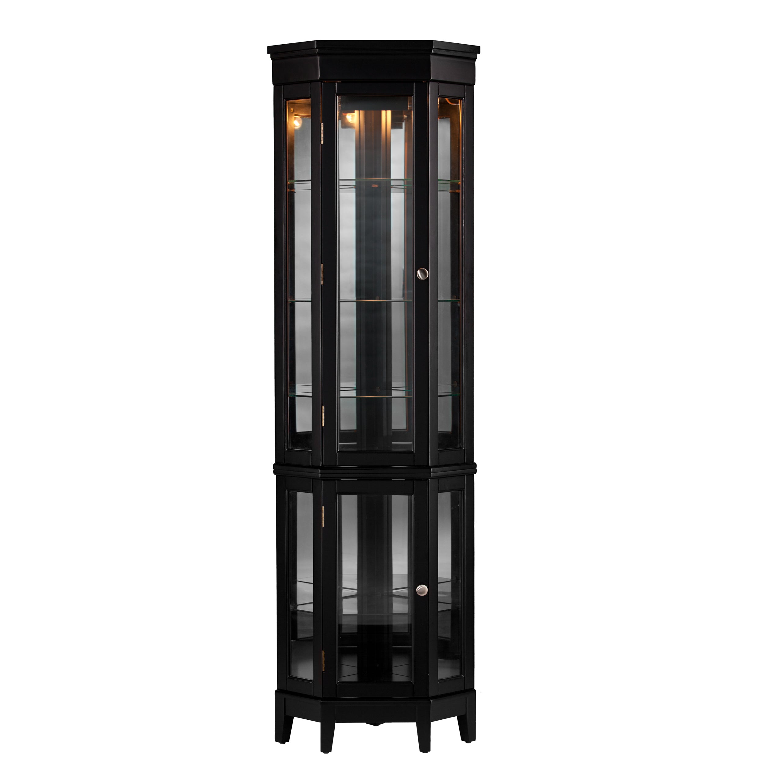 Space saving, lighted corner design curio with mirrored back Image 4